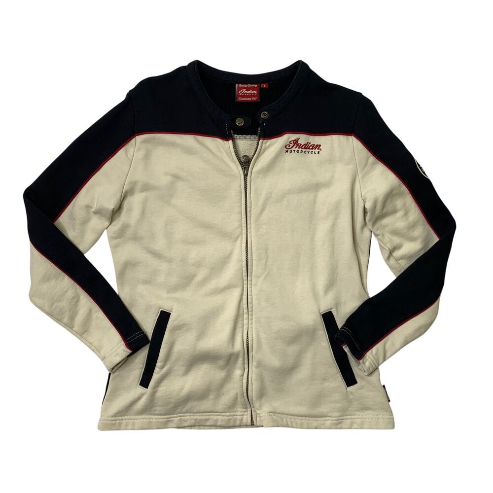 Indian Motorcycle Jacket Womens L Large Eggshell Black Fleece Lined Full Zip